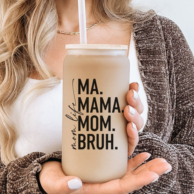 Funny Mom Life Tumbler for moms, perfect gift for new moms, Mothers Day gift, includes bamboo lid and plastic straw.  Libbey glass can tumbler with mom life design, gift for her.