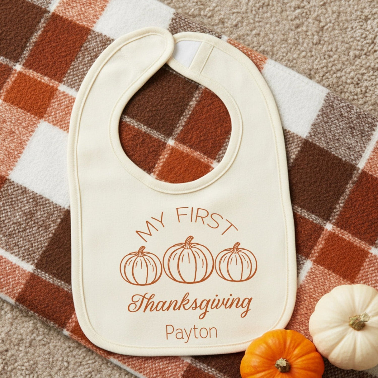 My First Thanksgiving Personalized Baby Bib with Name, for Baby Boys and Girls - Gifts Are Blue