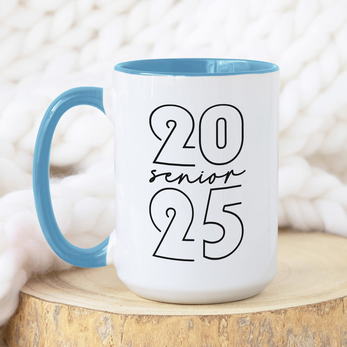 Minimalist Class of 2025 graduation mug, thoughtful coffee cup gift for senior grads, suitable for high school or college.