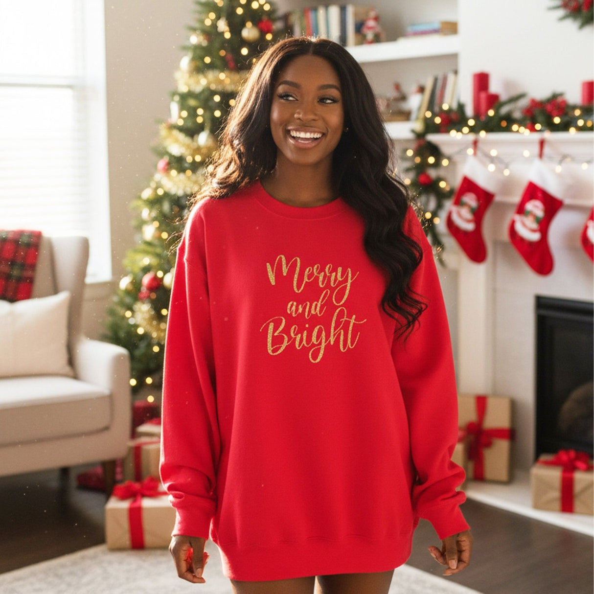Merry and Bright Christmas Hoodie Sweatshirt and Long Sleeve Styles for All Sizes - Gifts Are Blue