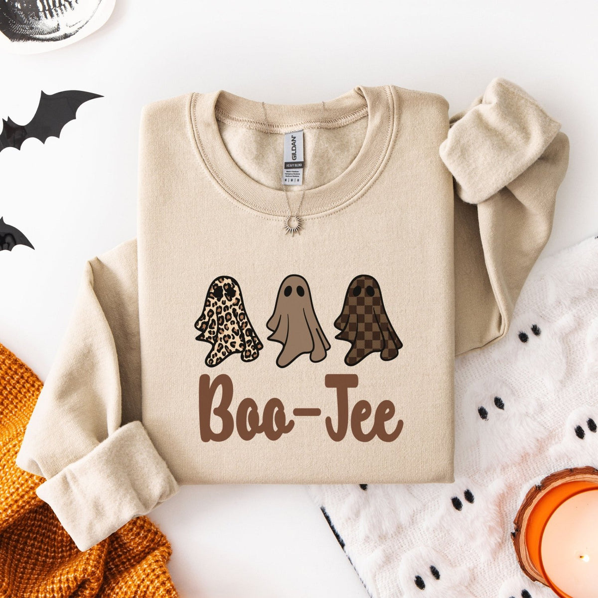 Ghost Plaid and Leopard Print Boojee Halloween Sweatshirt for Women and Kids - Gifts Are Blue