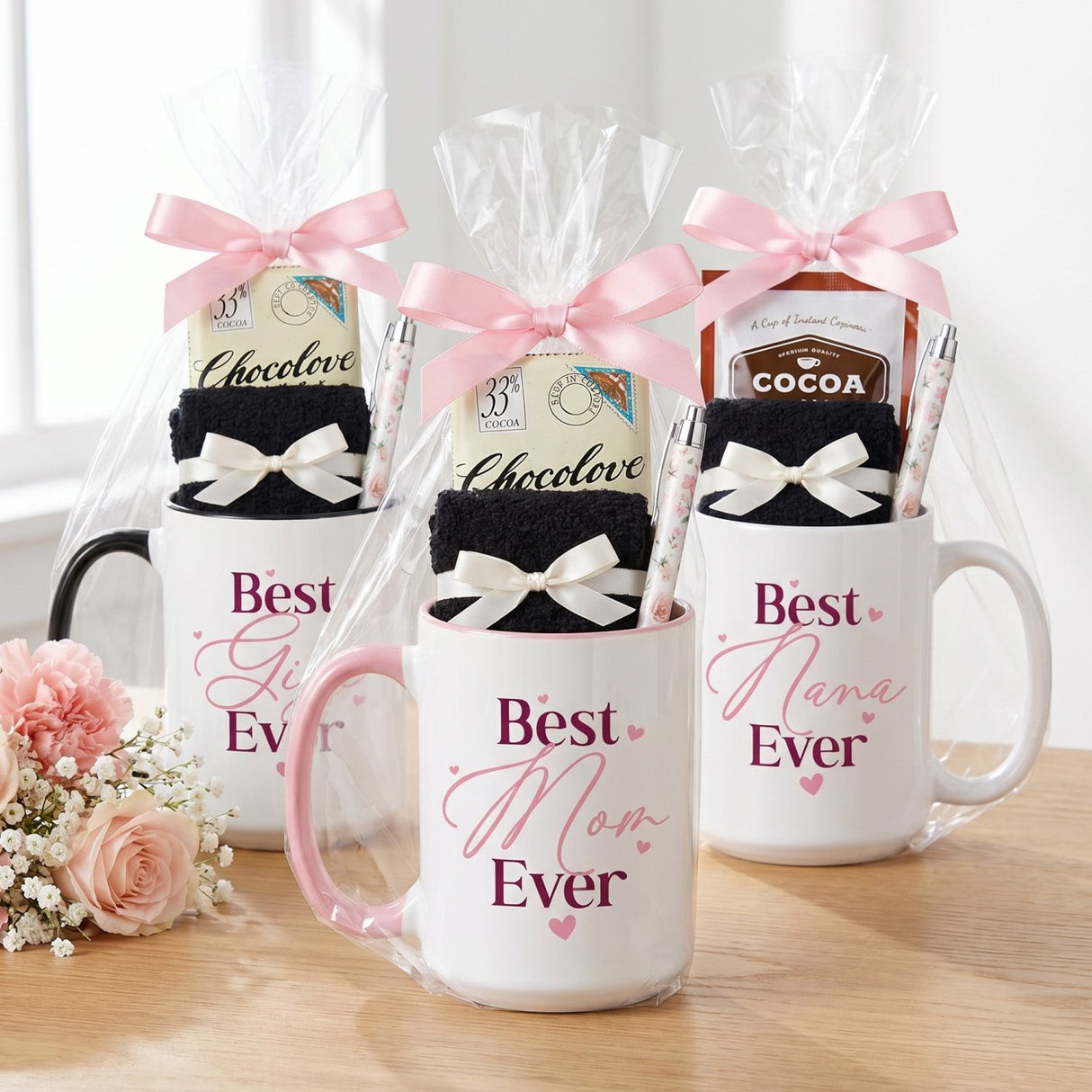 Best Mom Ever Mug Gift Set with Chocolate, Socks & Pen - Bulk Gifts for Women - Gifts Are Blue