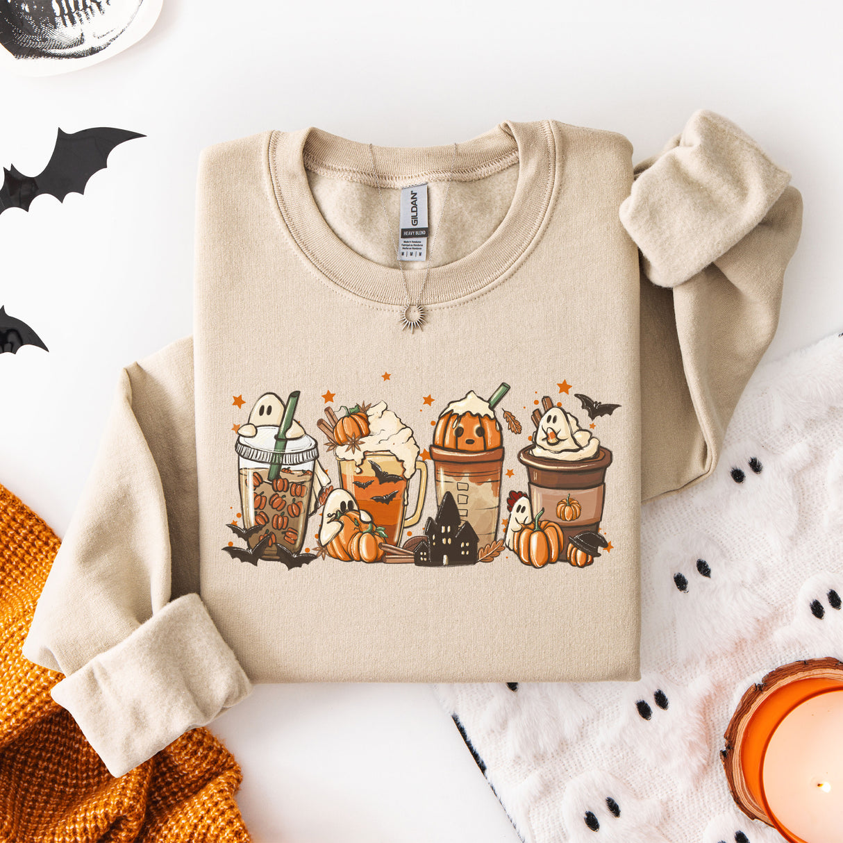 Coffee Boo Latte Halloween Sweatshirts for Women with Several Colors