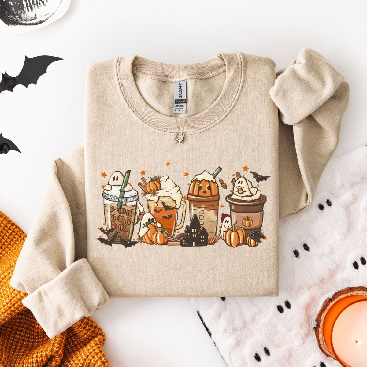 Coffee Boo Latte Halloween Sweatshirts for Women with Several Colors - Gifts Are Blue