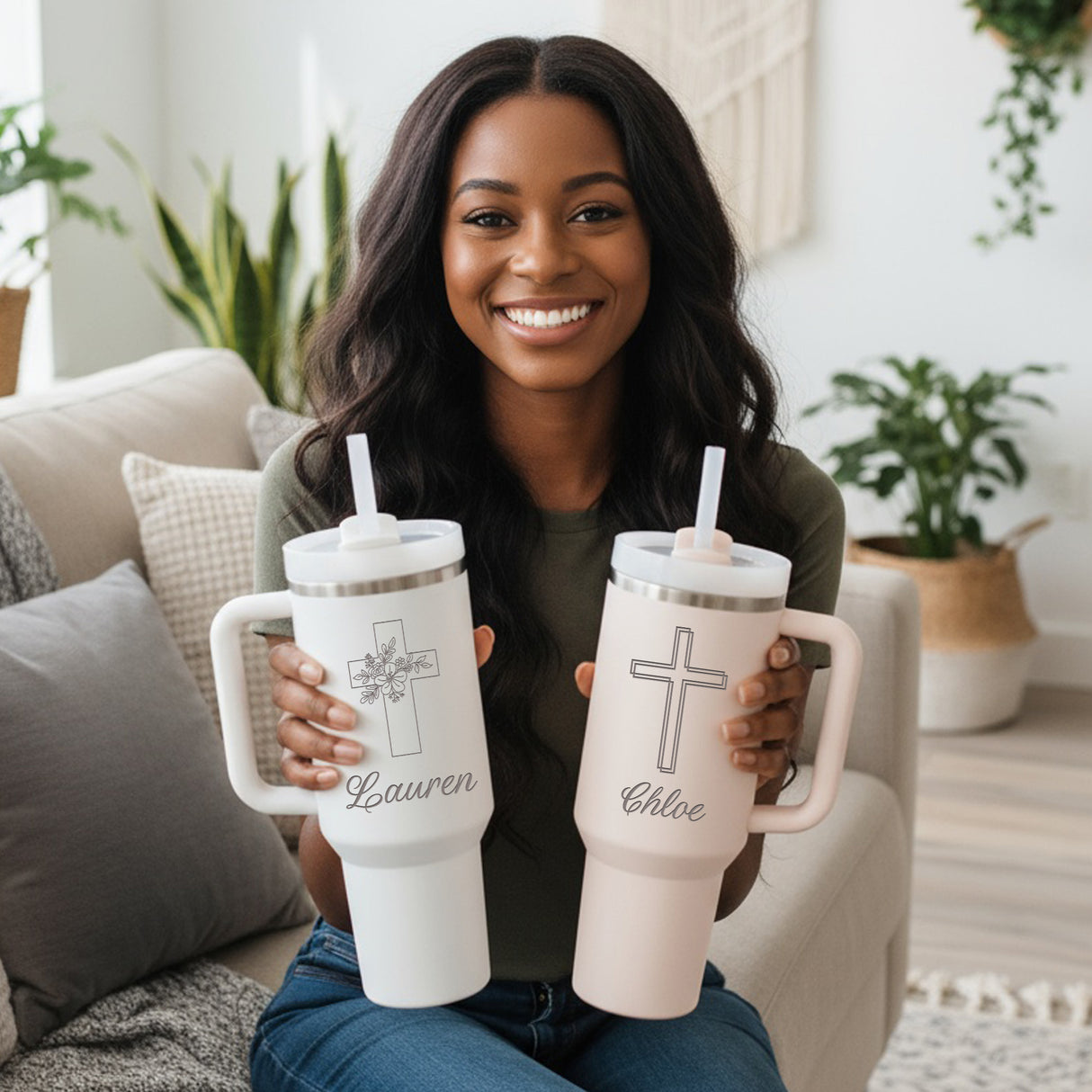 Personalized 40oz Cross Tumbler with Name, Christian Gifts for Him and Her