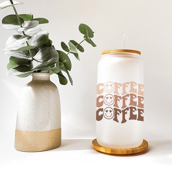 16oz Frosted Iced Coffee Glass Tumbler with Neutral Color Design for Coffee Lovers