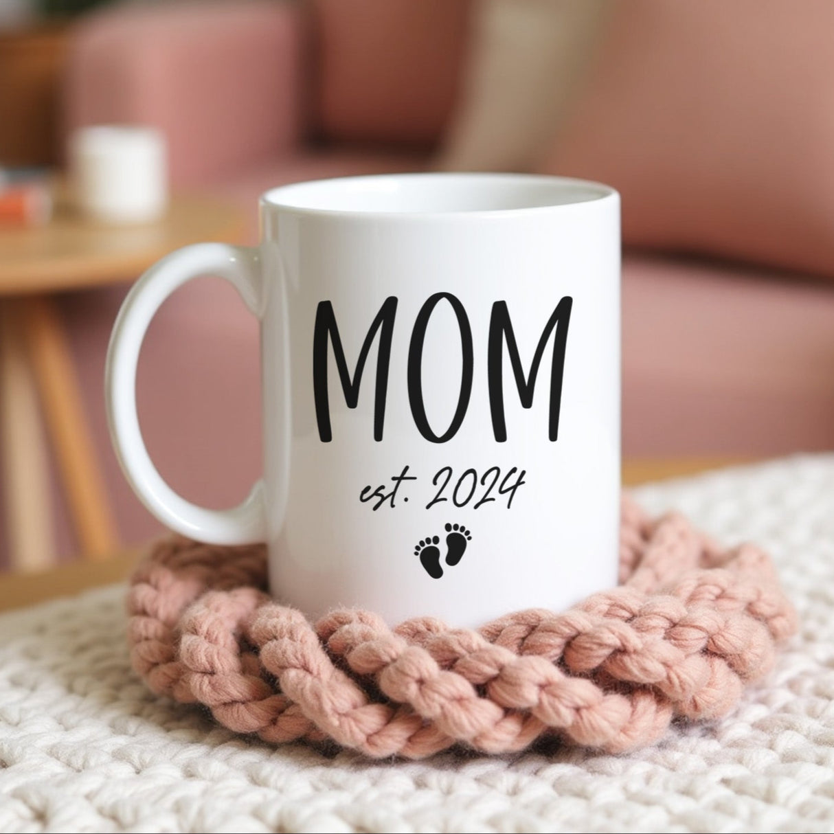 Custom Personalized Baby Feet Mug with baby's birth year, perfect baby shower gift.