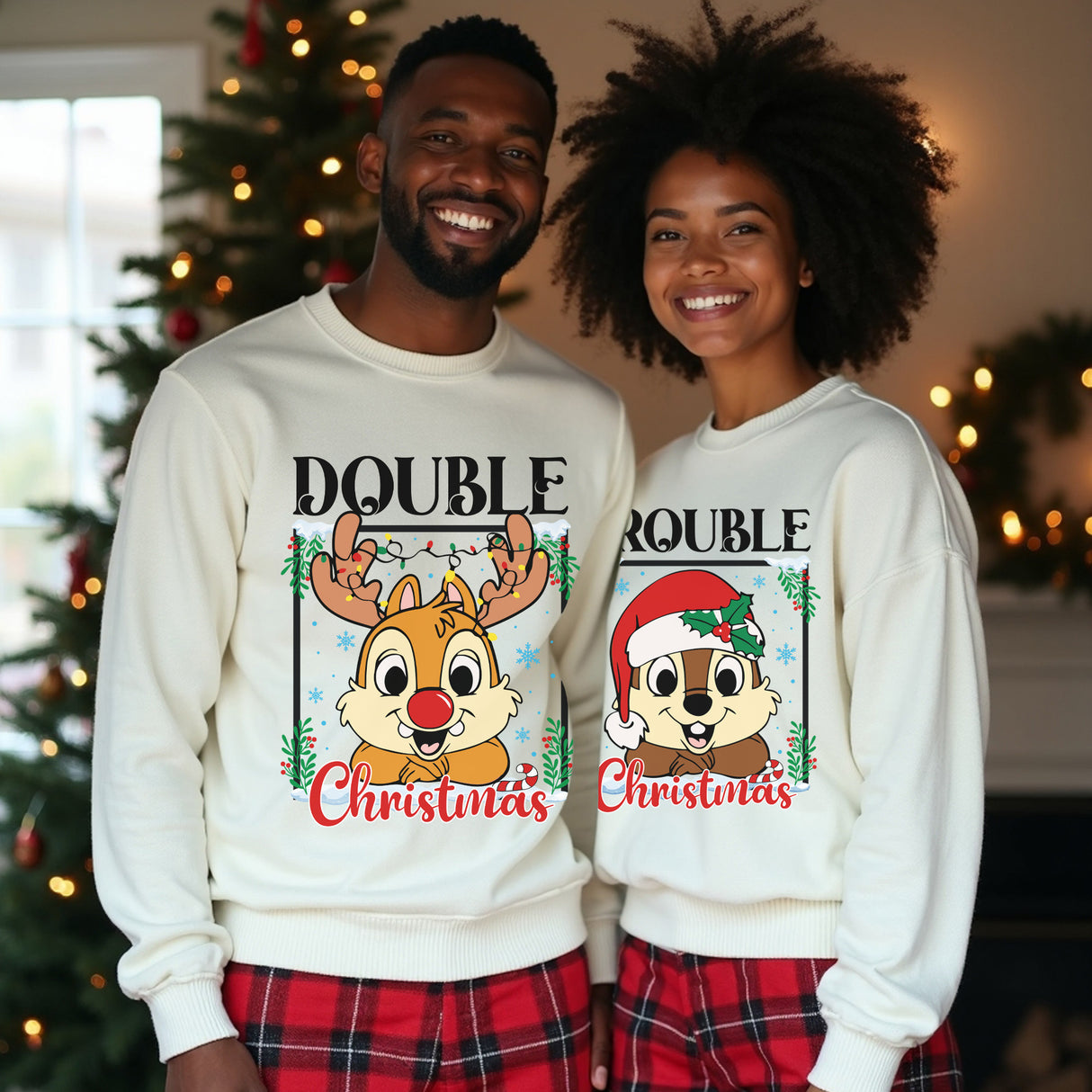 Cute Matching Double Trouble Christmas Sweatshirt for All Ages