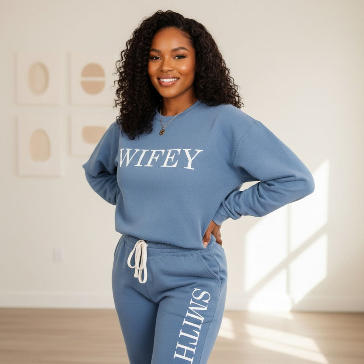 Cute Minimalist Personalized Wifey Loungewear Set Gift for Bride - Gifts Are Blue
