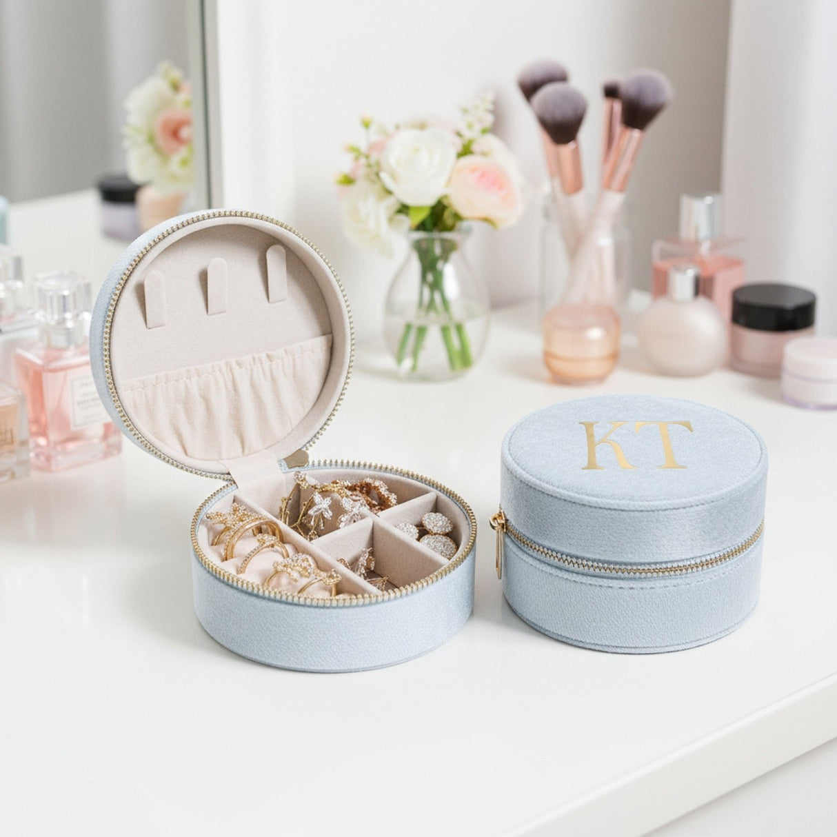 Velvet Travel Size Jewelry Box with Personalized Name, Custom Gifts for Her - Gifts Are Blue