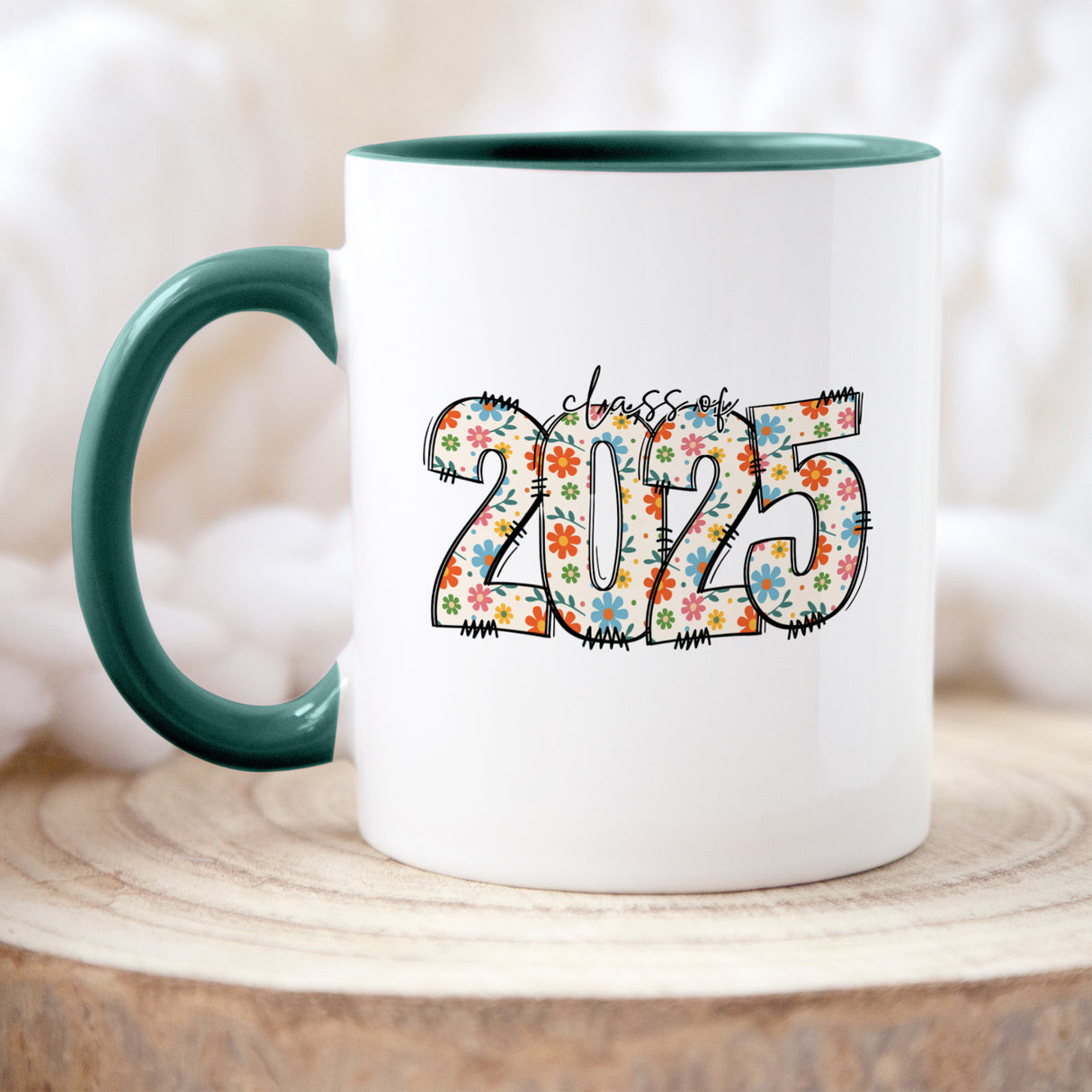 Graduation mug for her with floral design, Class of 2025 senior gift for girls, cute and stylish grad coffee cup.