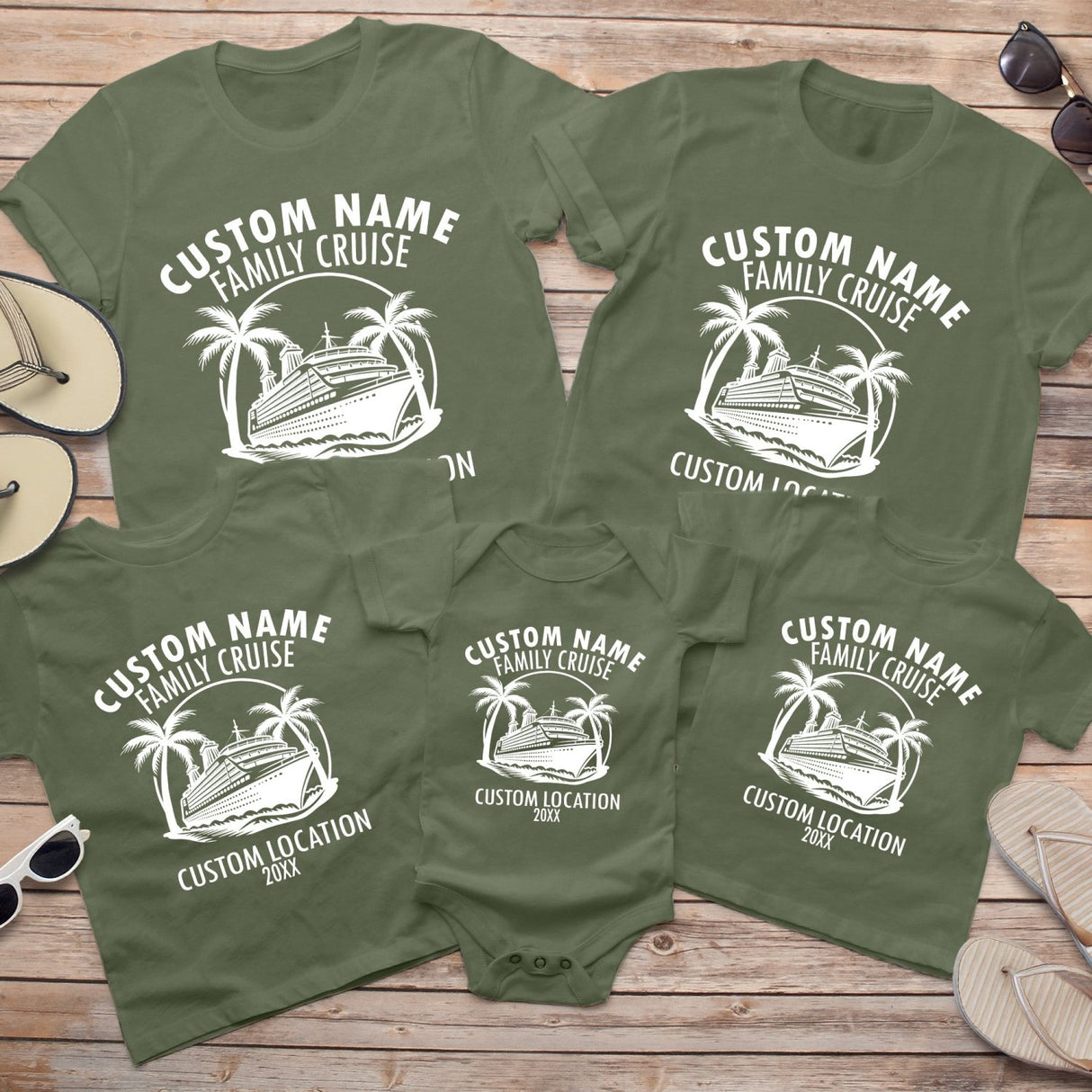 Personalized matching shirts for family vacation on cruise. Custom with name and location are our perfect family vacation tees.