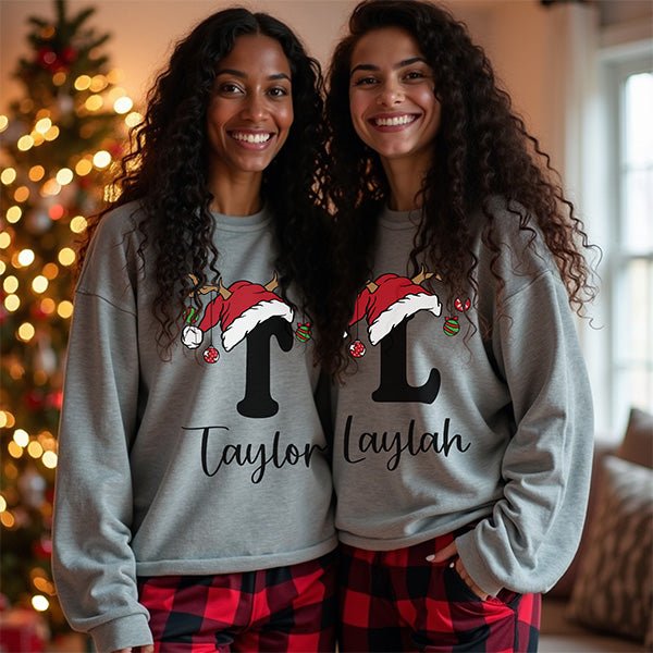 Reindeer Pajamas - Personalized Matching Family Christmas Pajama Set for Youth and Adults - Gifts Are Blue