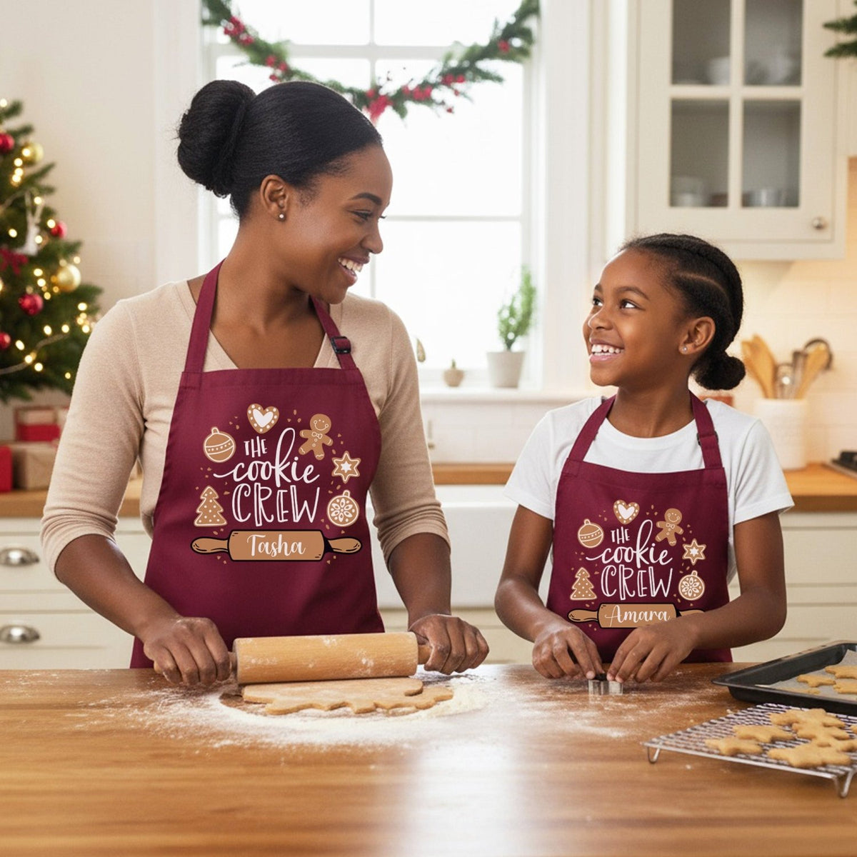 The Cookie Crew Personalized Family Matching Christmas Aprons for Adults and Kids - Gifts Are Blue