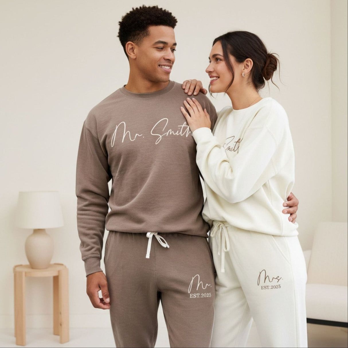 Classic Mr and Mrs Personalized Loungewear with Name and Est Year - Gifts Are Blue