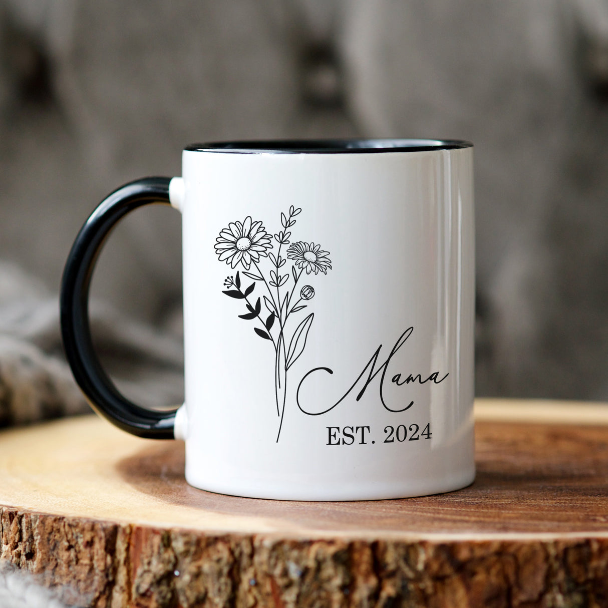 Coffee Mug with Birth Flower Design Ideal Christmas Gift for Nana or Mama.