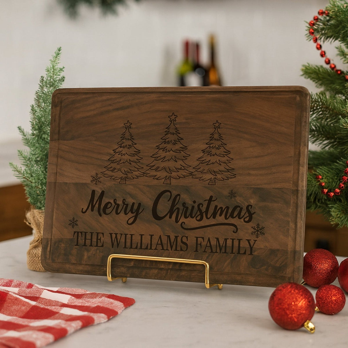 Merry Christmas Personalized Cutting Board for the Holidays - Gifts Are Blue