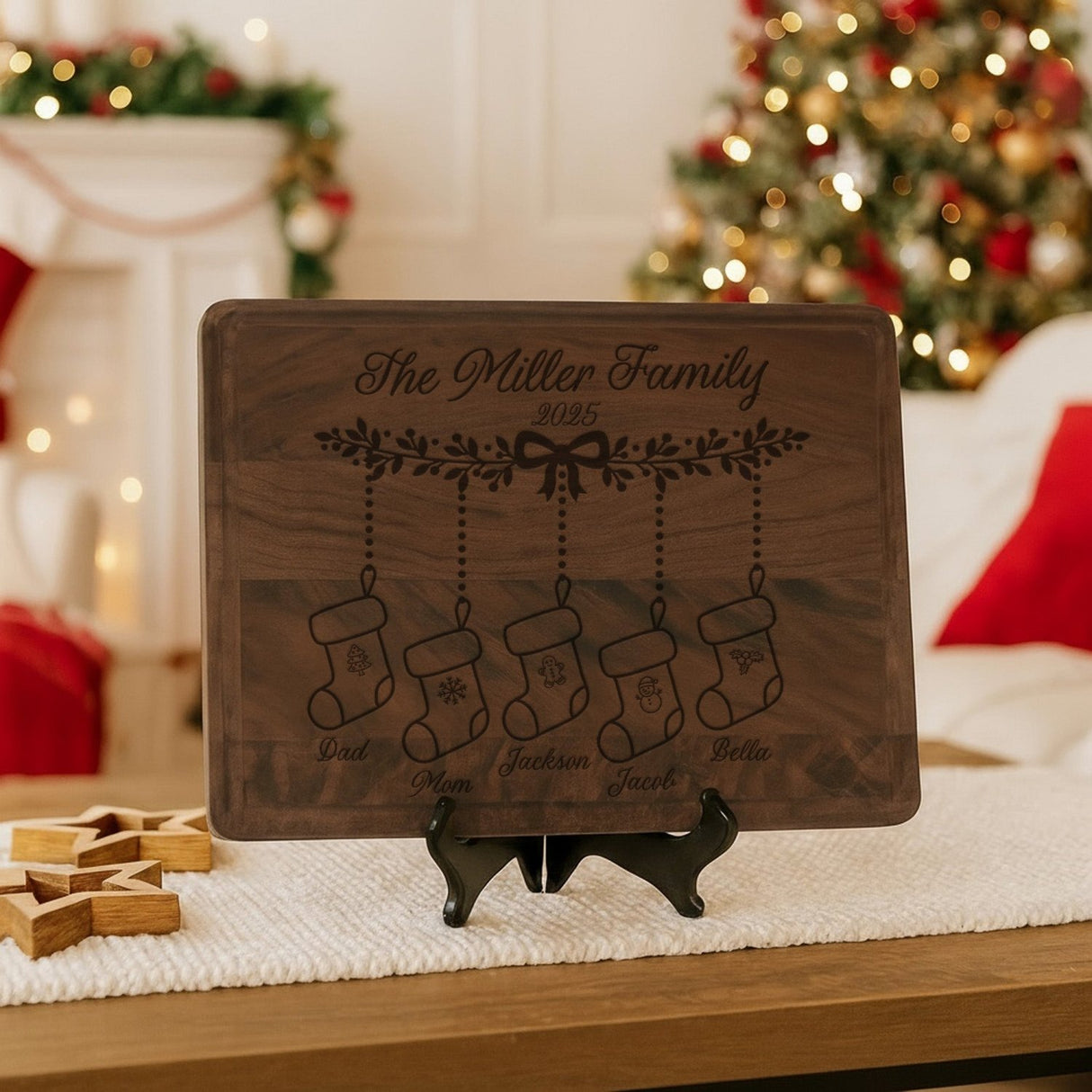 Christmas Stockings Personalized Cutting Board for the Holidays - Gifts Are Blue