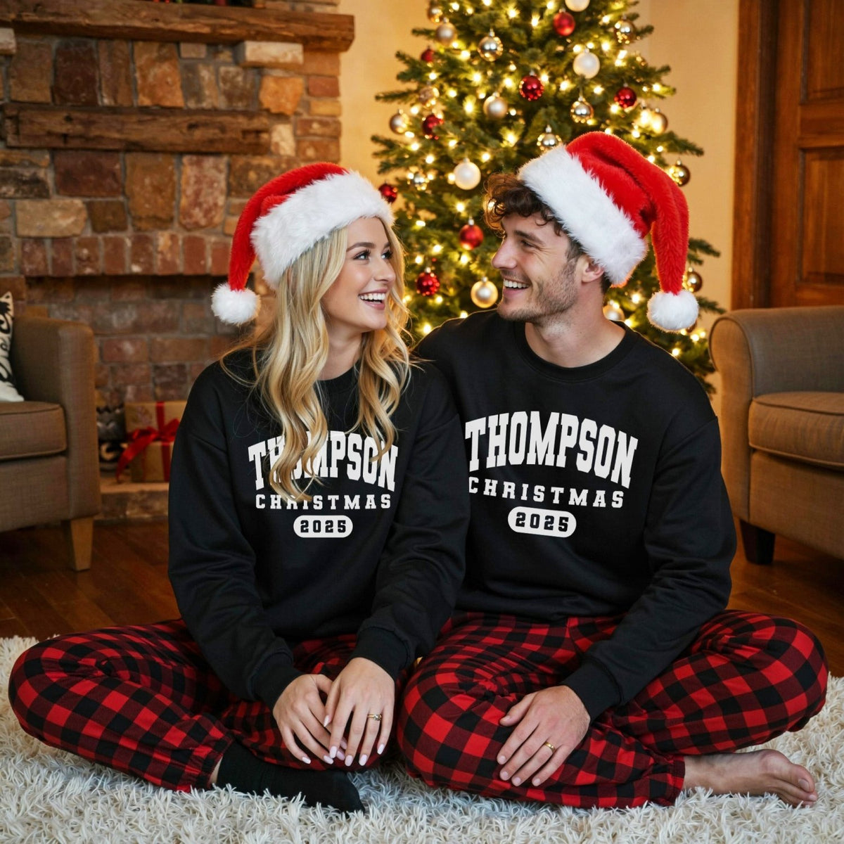Varsity Letter Matching Family Christmas Pajamas Set for Kids and Adults - Gifts Are Blue