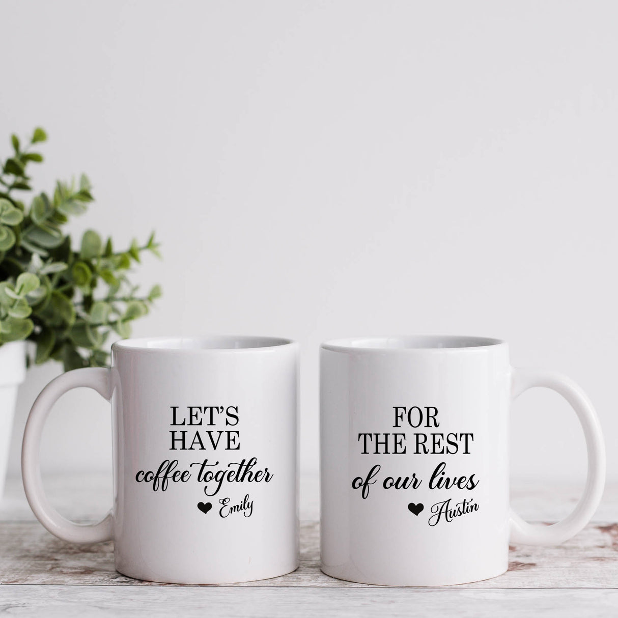 Custom engagement mug set. Matching coffee mugs for couples.