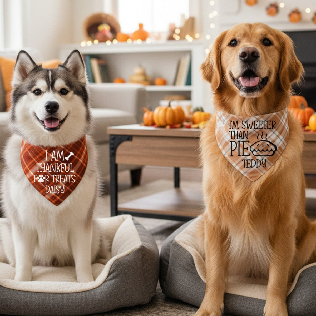 Funny Thanksgiving Sayings Personalized Cat and Dog Bandanas with Name - Gifts Are Blue