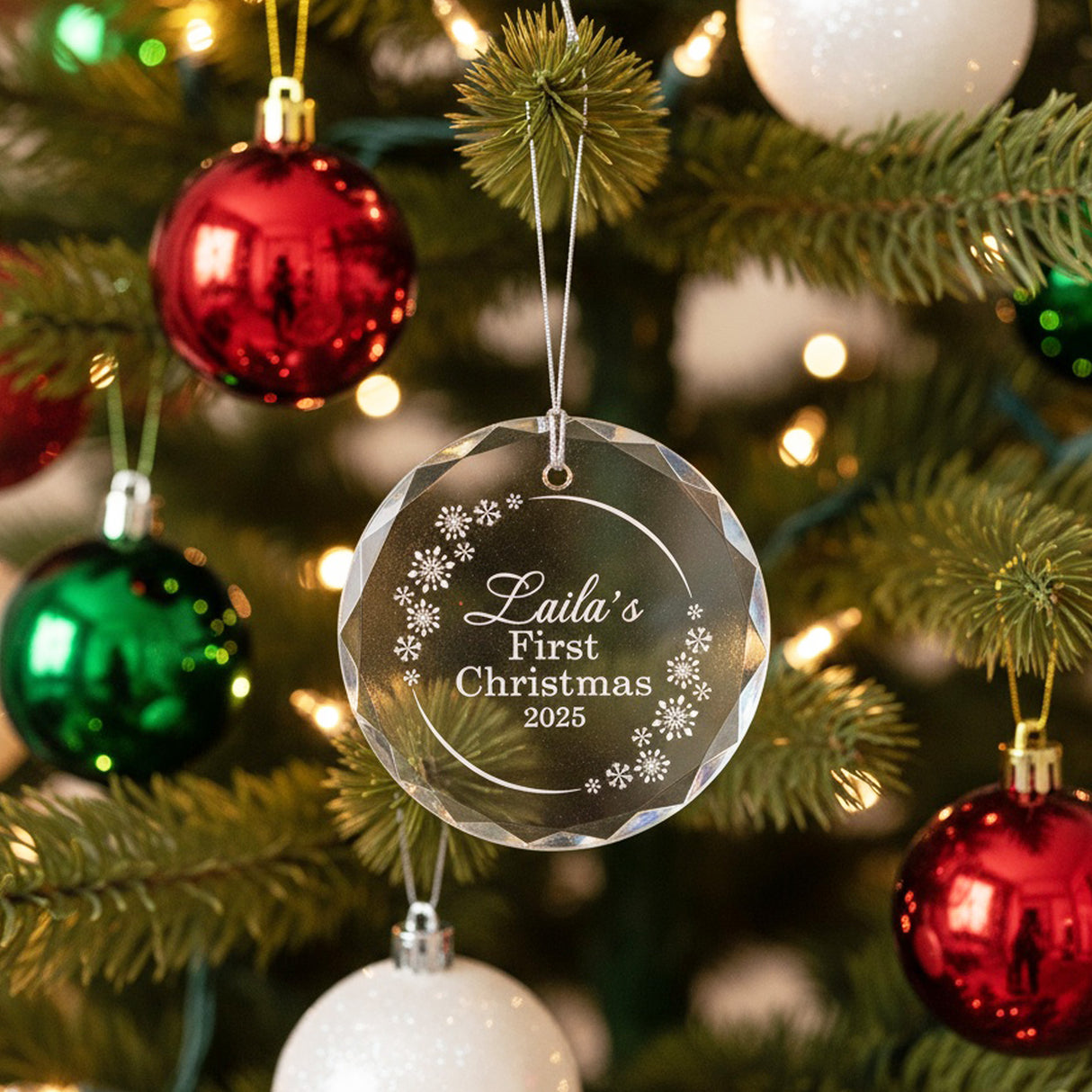 Babies First Christmas Personalized Crystal Ornament for the Holidays with Gift Box