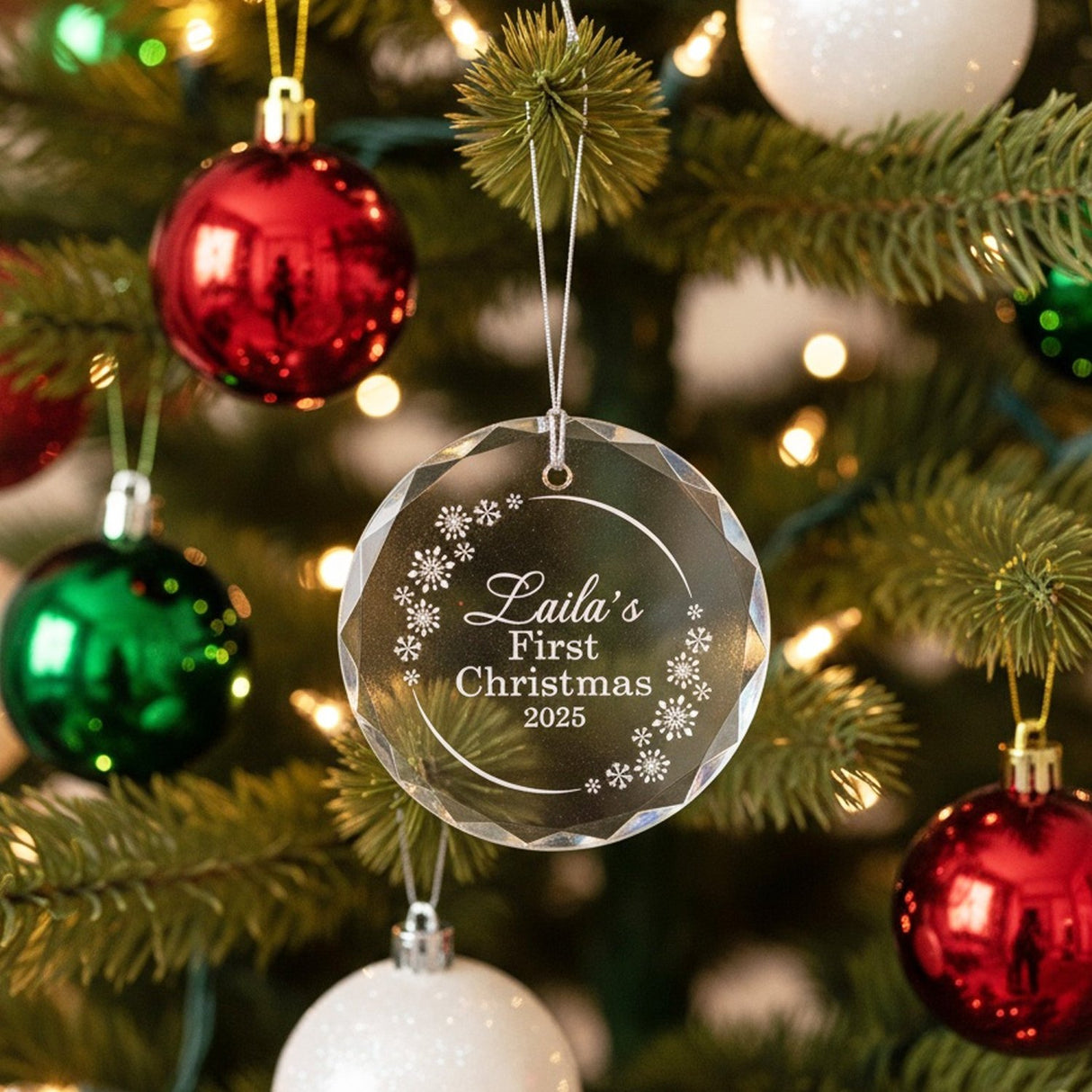 Babies First Christmas Personalized Crystal Ornament for the Holidays with Gift Box - Gifts Are Blue