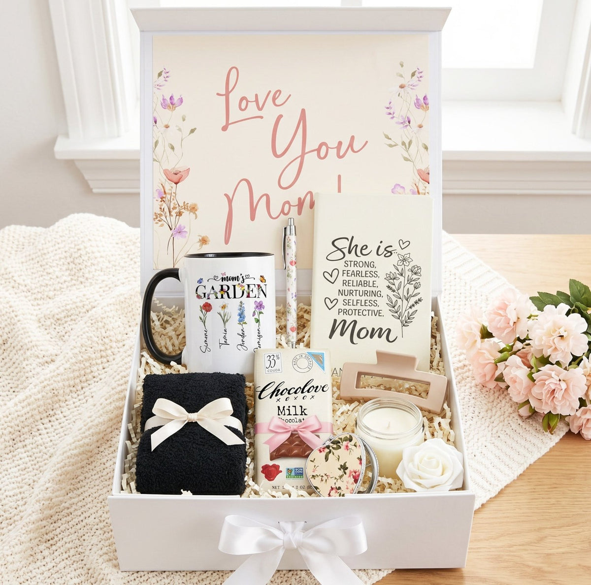 Garden Bloom Personalized Mom Gift Box with Mug and Engraved Journal - Gifts Are Blue
