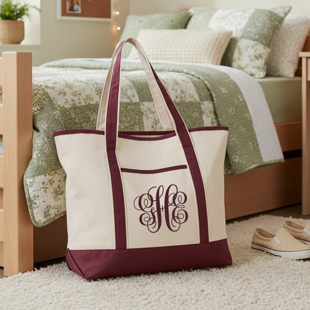 Big Monogram Personalized Tote Bag for Women and Teen Girls - Gifts Are Blue