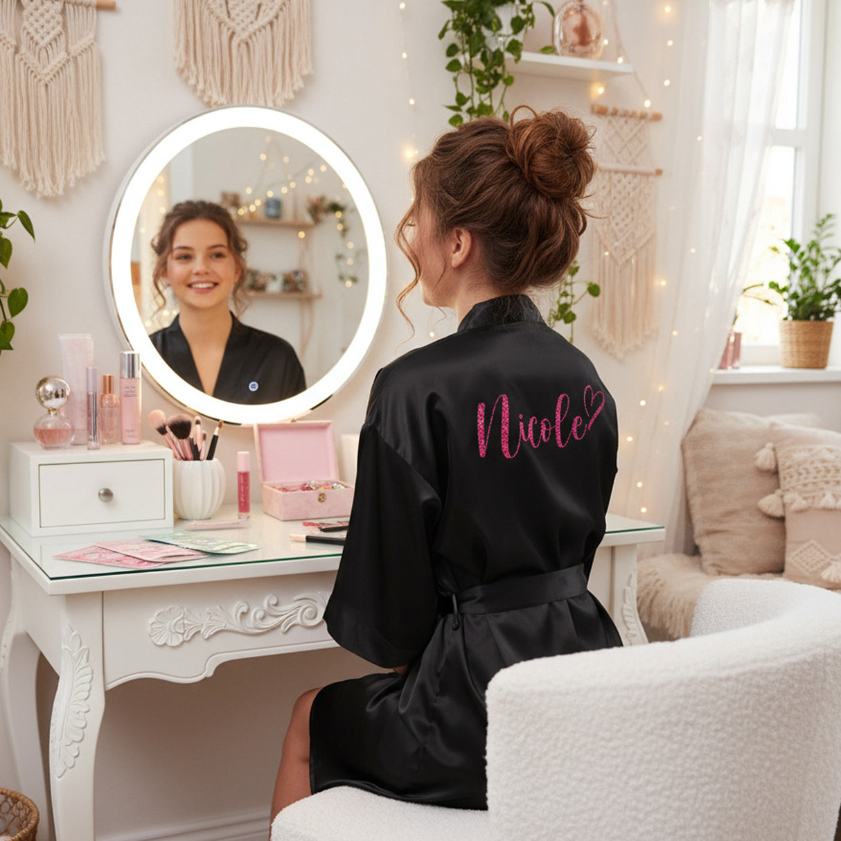 Everyday Glam Script Name with Heart Personalized Satin Robe for Teen Girls