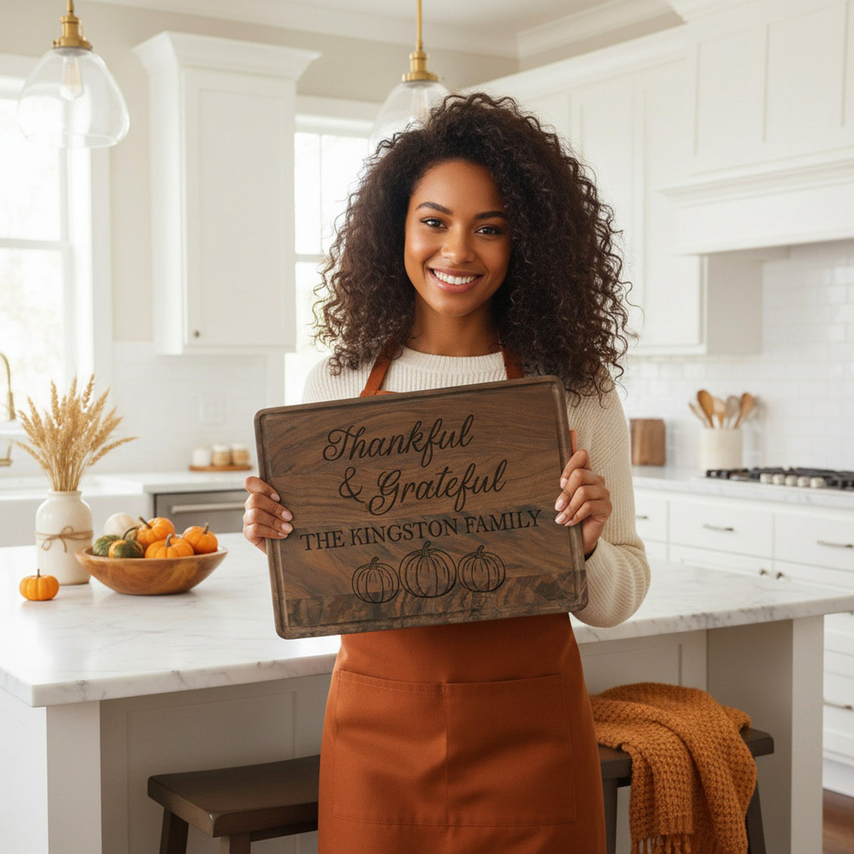 Thankful and Grateful Personalized Cutting Board for Thanksgiving, Custom Family Gifts