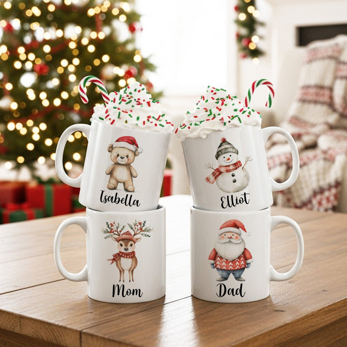 Vintage Christmas Characters Personalized Christmas Mugs for Family and Friends - Gifts Are Blue