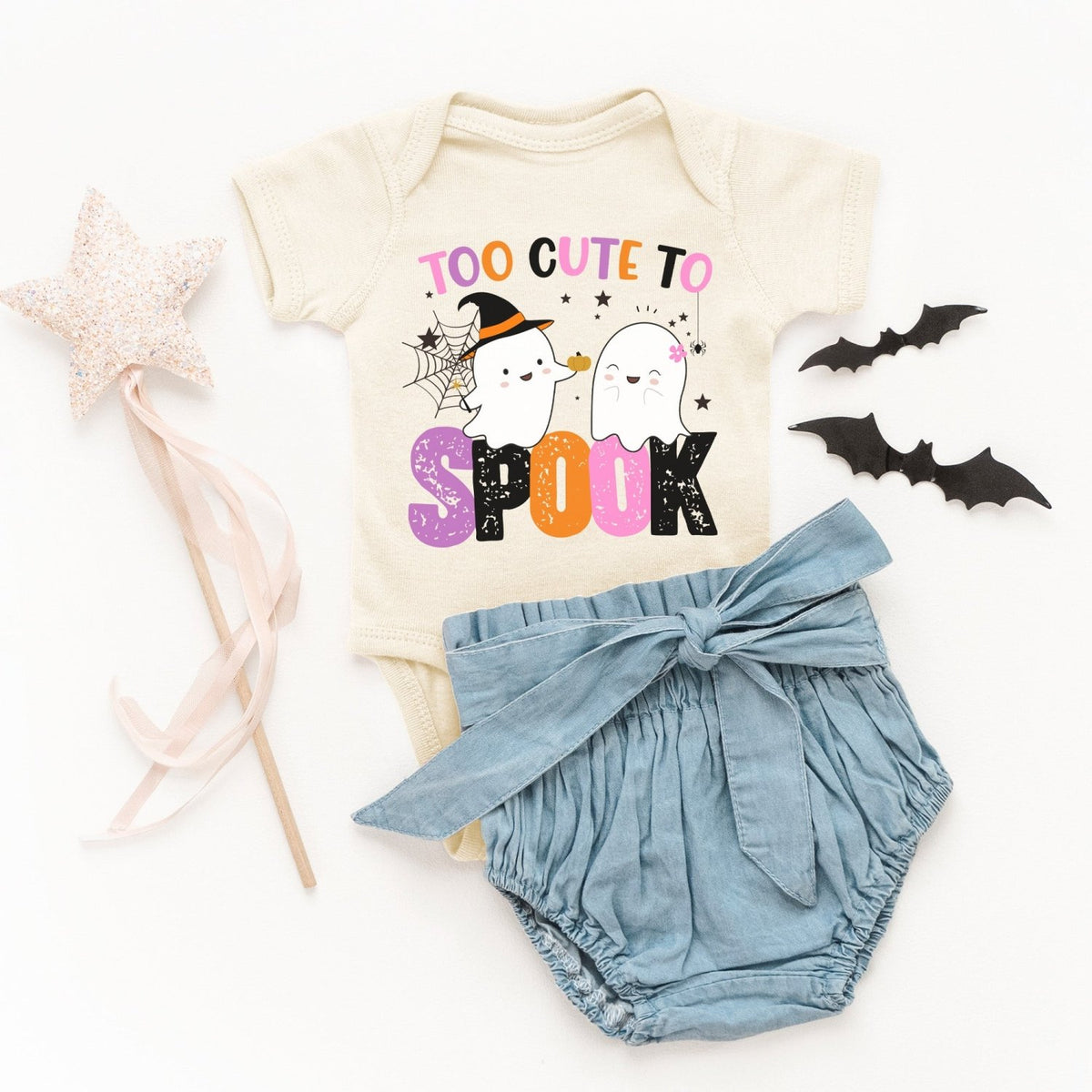Adorable Too Cute to Spook Onesie for Babies, Halloween Onesies for Infants - Gifts Are Blue
