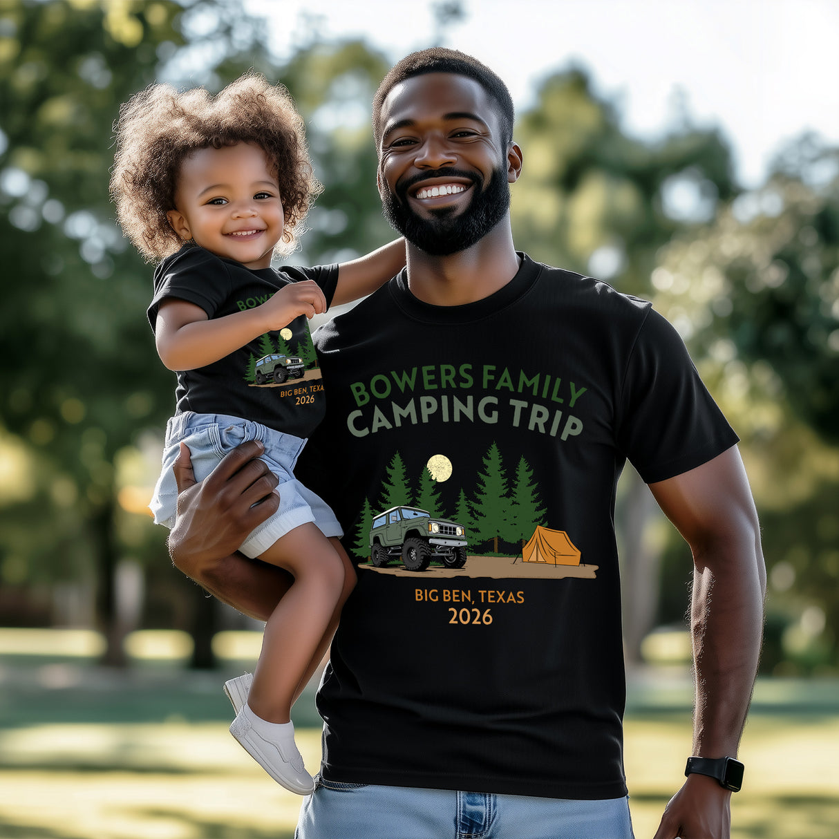 Custom Family Travel Black Shirt for Photos, perfect for camping trip with family, and hikes with fam.