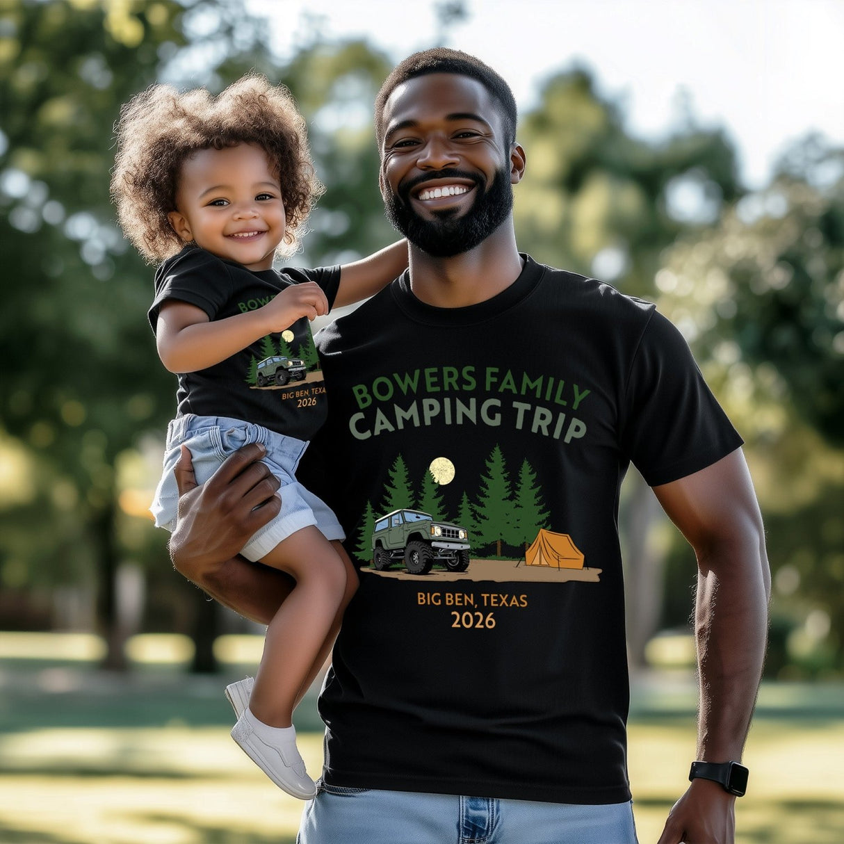 Custom Family Travel Black Shirt for Photos, perfect for camping trip with family, and hikes with fam.