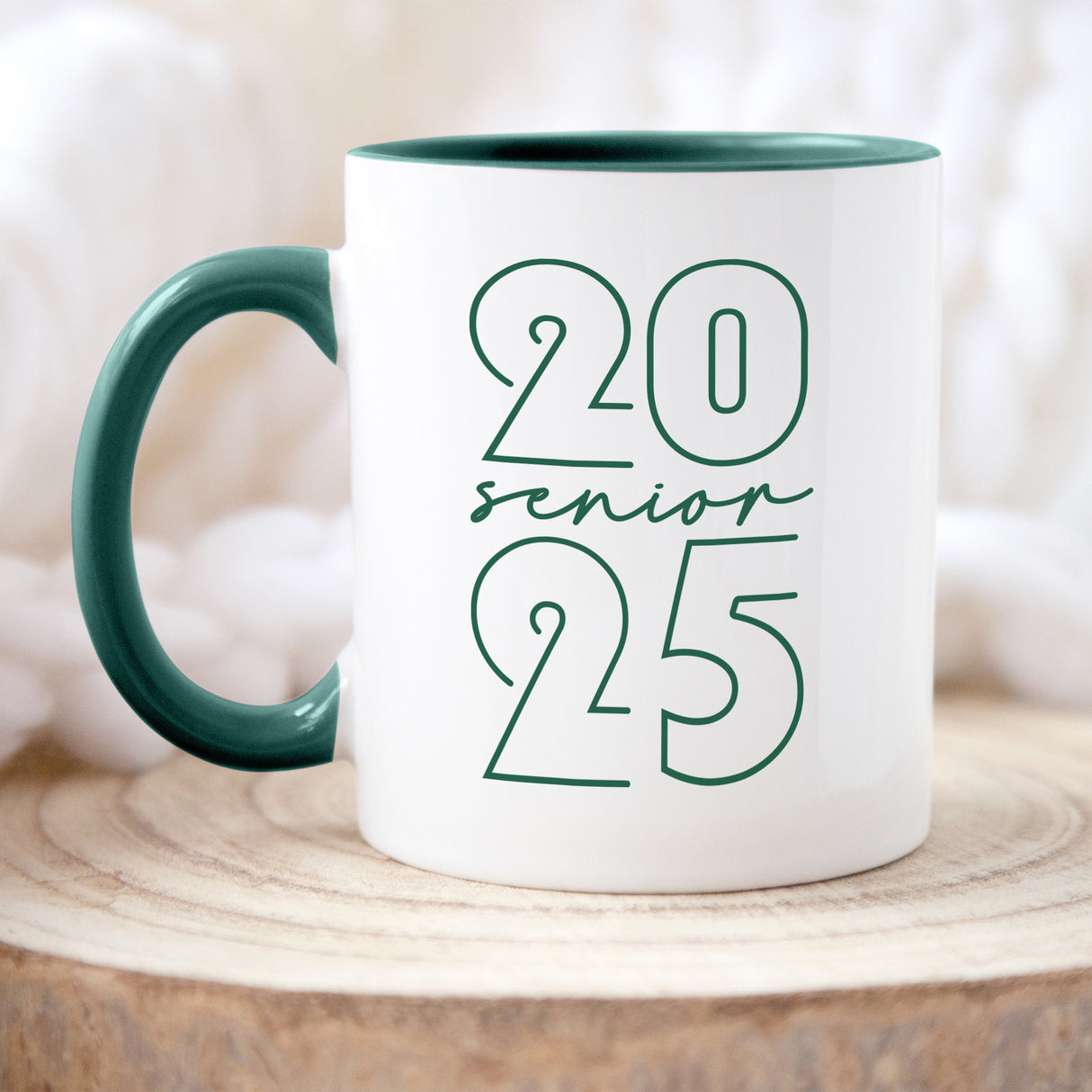 Modern graduation gift mug for Class of 2025, clean minimalist coffee cup for graduating seniors.