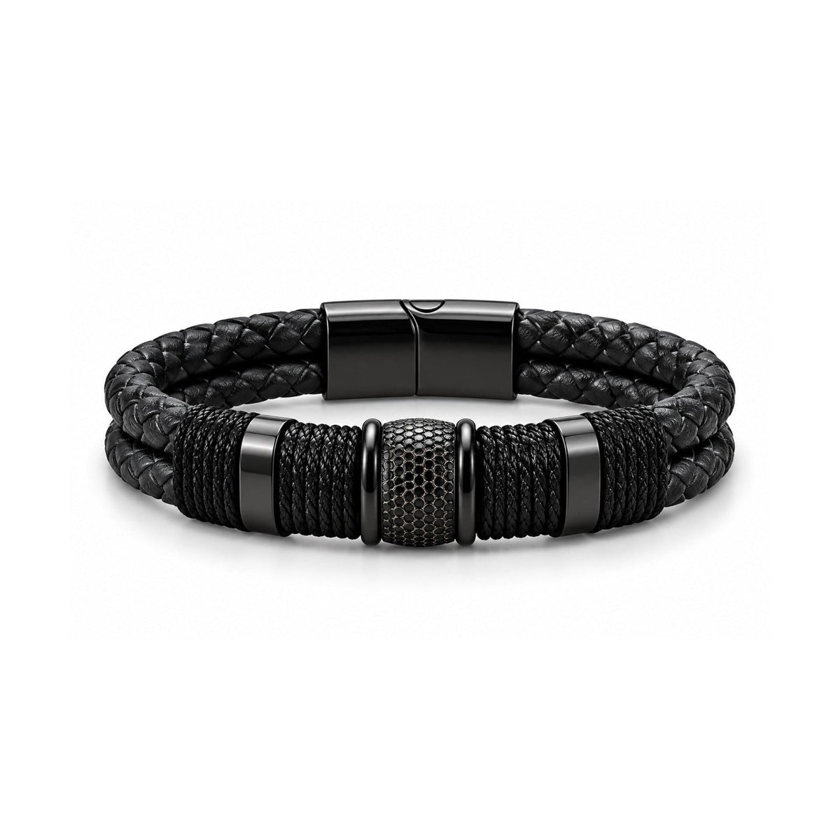 Double Layer Woven Leather Rope Bracelet for Men in 3 Lengths, Black - Gifts Are Blue