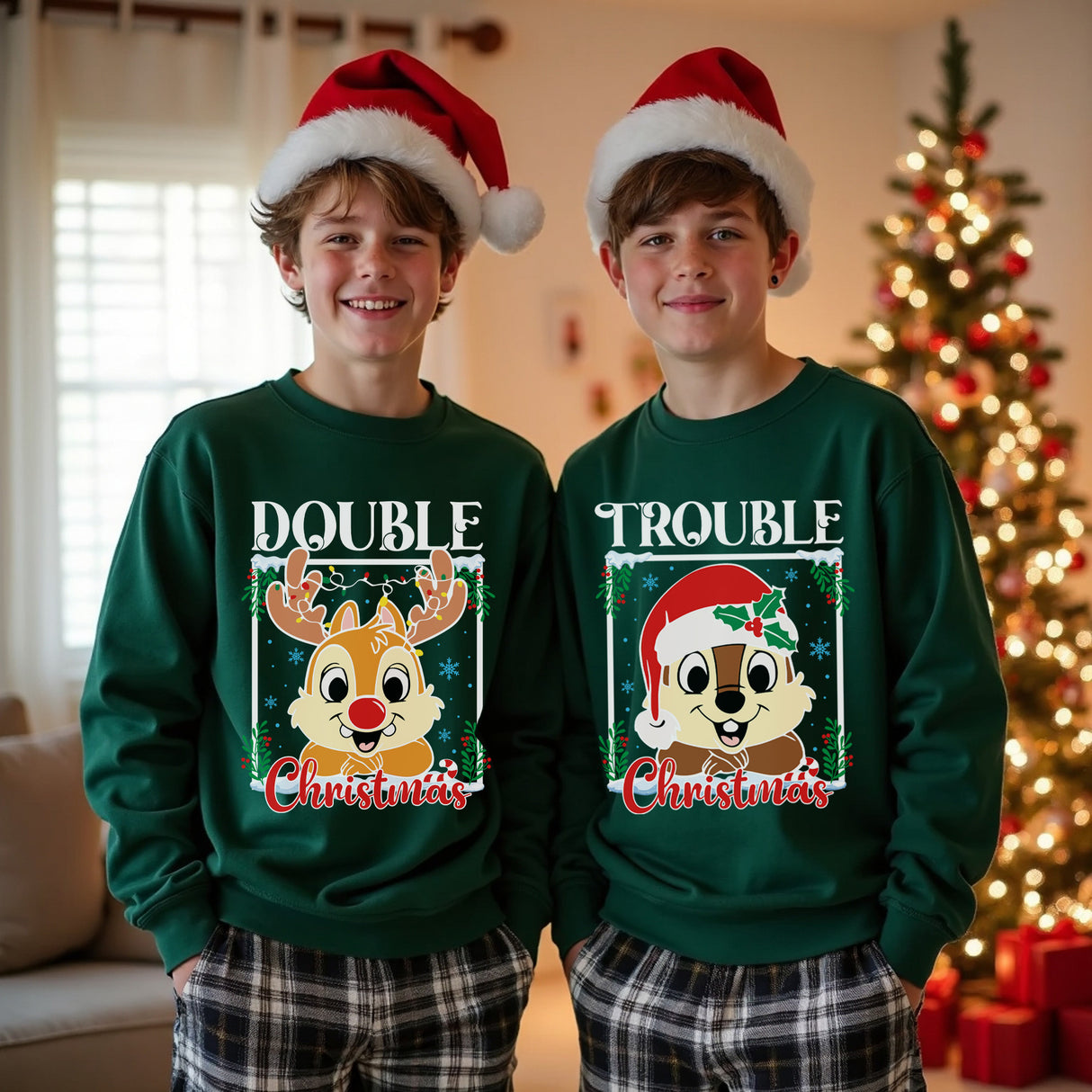 Cute Matching Double Trouble Christmas Sweatshirt for All Ages