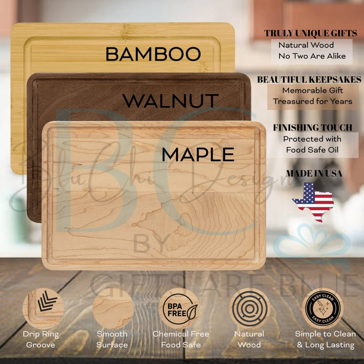 Merry Christmas Personalized Cutting Board for the Holidays - Gifts Are Blue