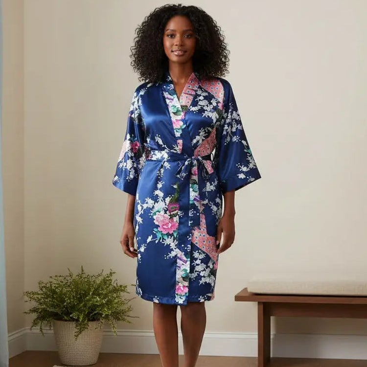 Floral Satin Womens Plus Size Robes, Sizes 20-38, Knee Length - Gifts Are Blue