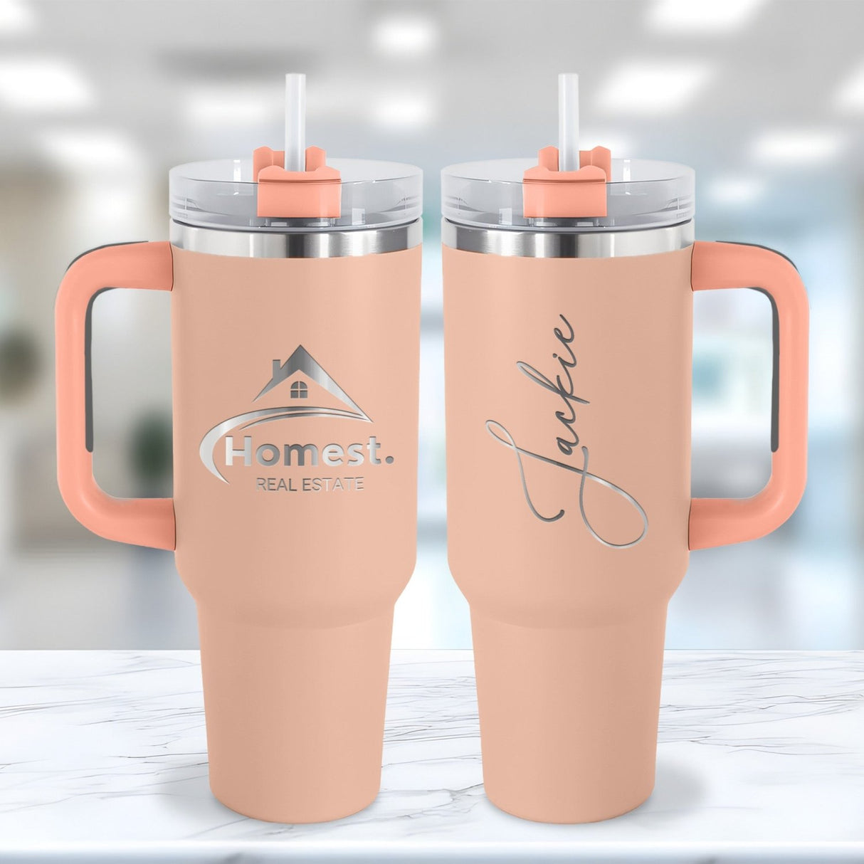 Silver Plated Custom 40oz Business Logo Tumblers - Gifts Are Blue