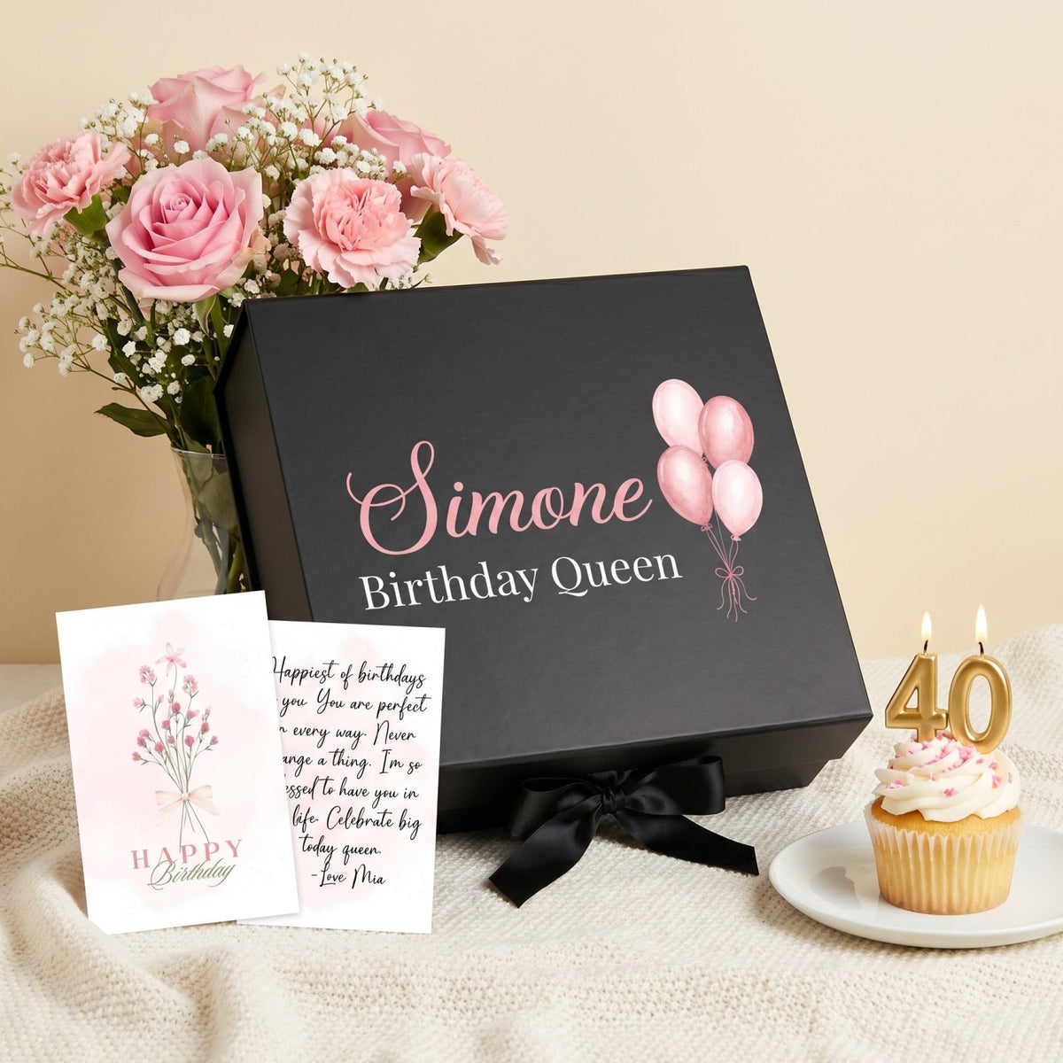 Multi Design Personalized Empty Mom Gift Box w Magnetic Lid, Bow and Crinkle Paper - Gifts Are Blue