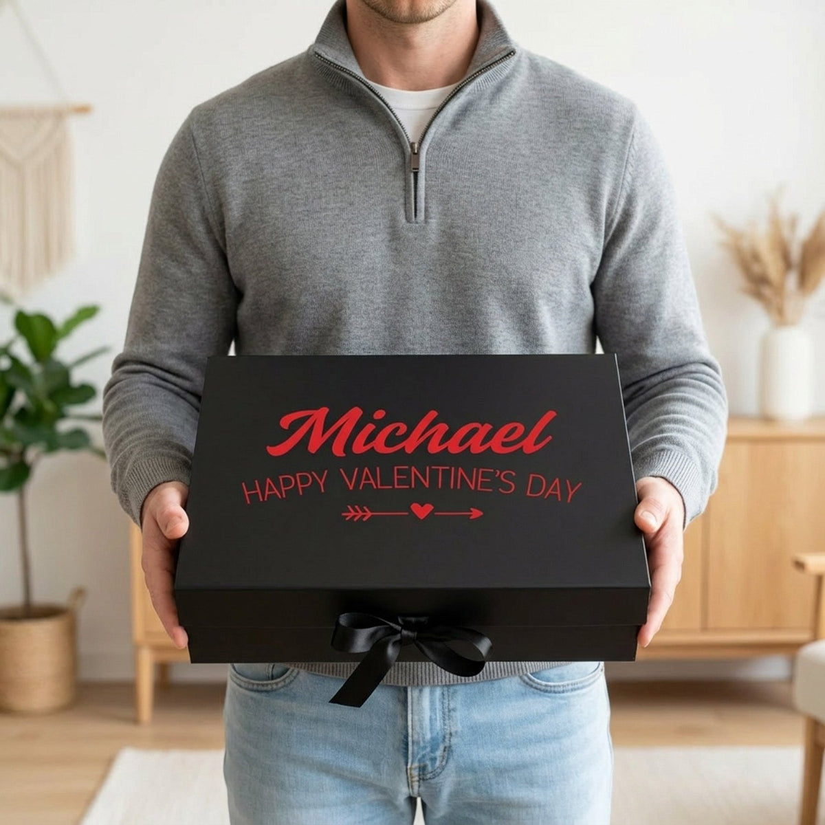 Multi Design Personalized Empty Valentine's Gift Box w Magnetic Lid, Bow and Crinkle Paper - Gifts Are Blue