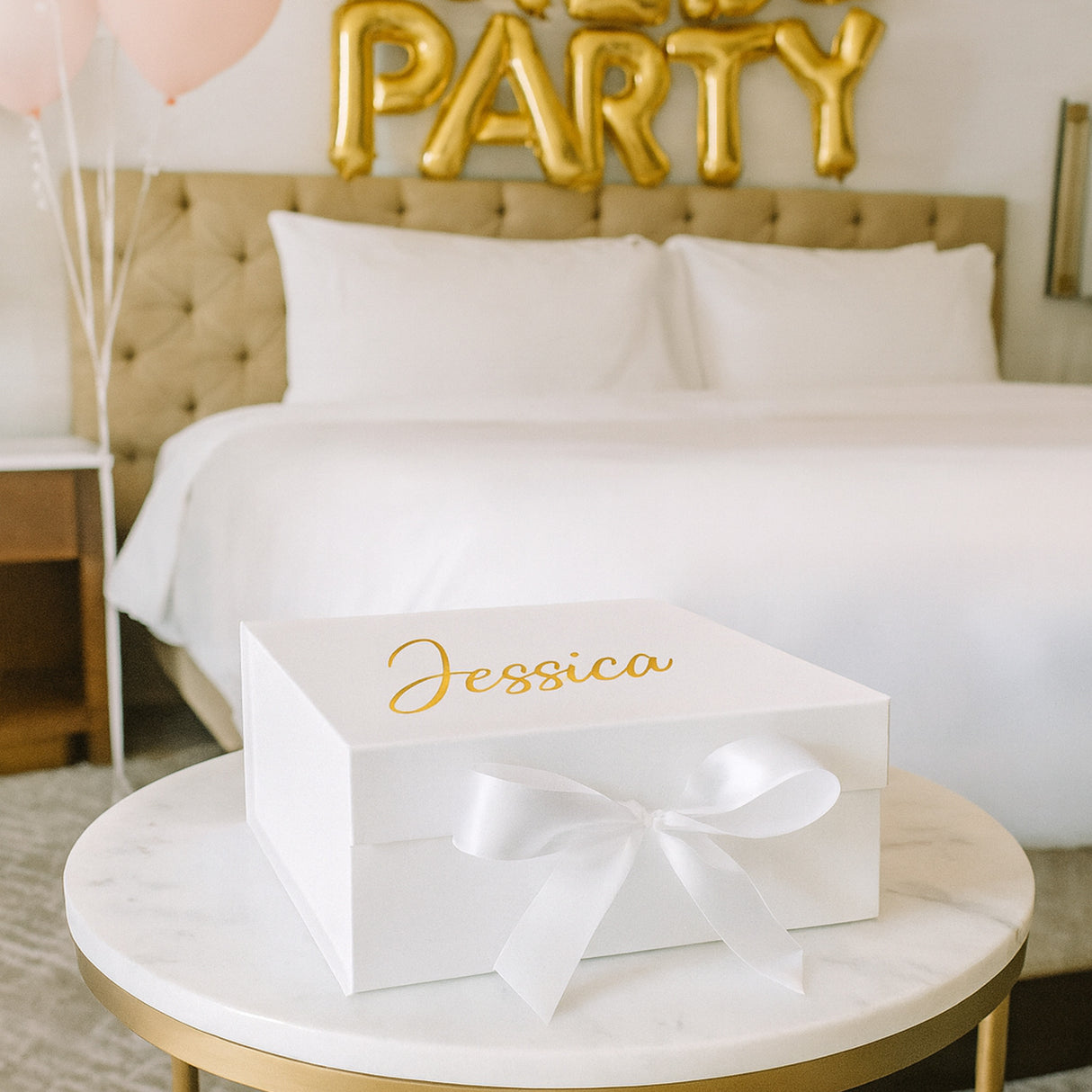 Bachelorette party gift for her with personalized keepsakes and bridal charm. A unique way to celebrate your closest friends.