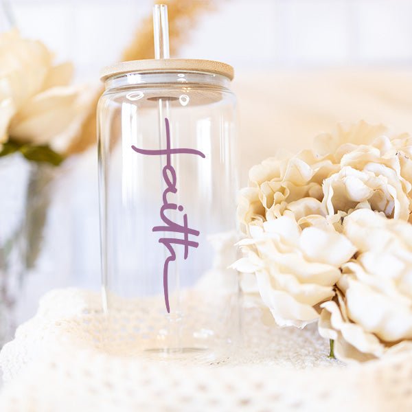 Sometimes you just need that reminder to keep the faith. This iced coffee cup offers a minimalist design with a powerful word. It is made to order and you can choose the color print for the text.