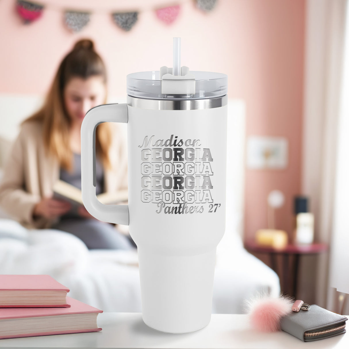 Personalized gifts for college students under $30. Show off school pride with this custom college 40oz tumbler for girls and boys.