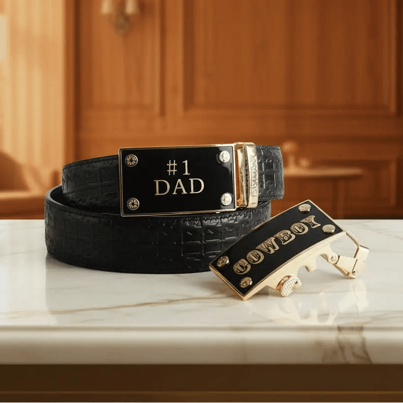 FEDEY Mens Gift Set with No. 1 Dad Ratchet Belt and Xtra Cowboy Buckle - Gifts Are Blue