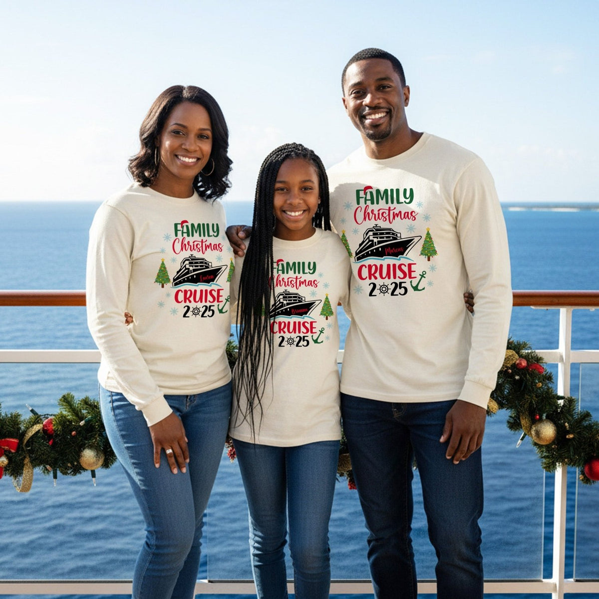 Colorful Cruise Personalized Family Christmas Vacation Shirts with Name - Gifts Are Blue