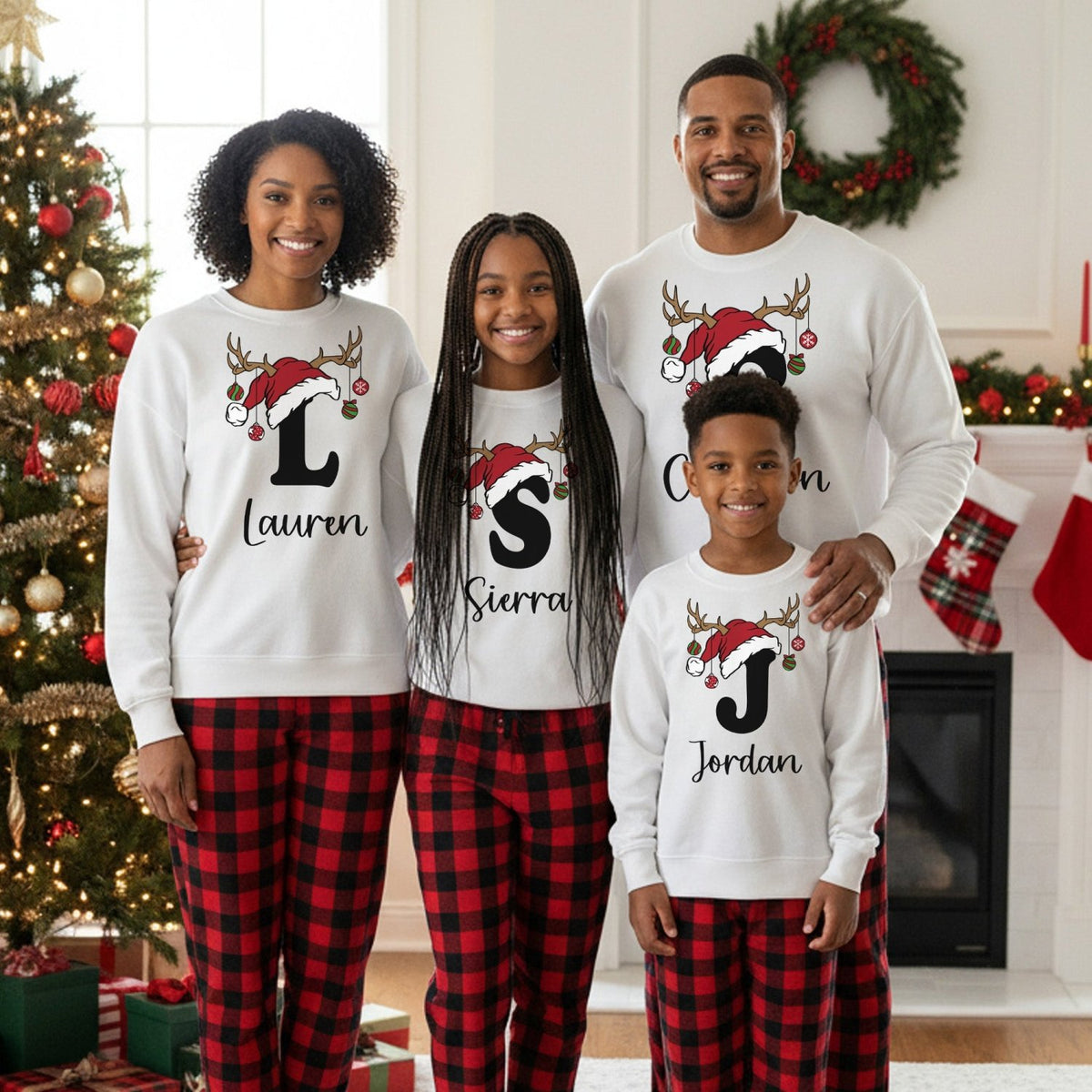 Reindeer Pajamas - Personalized Matching Family Christmas Pajama Set for Youth and Adults - Gifts Are Blue