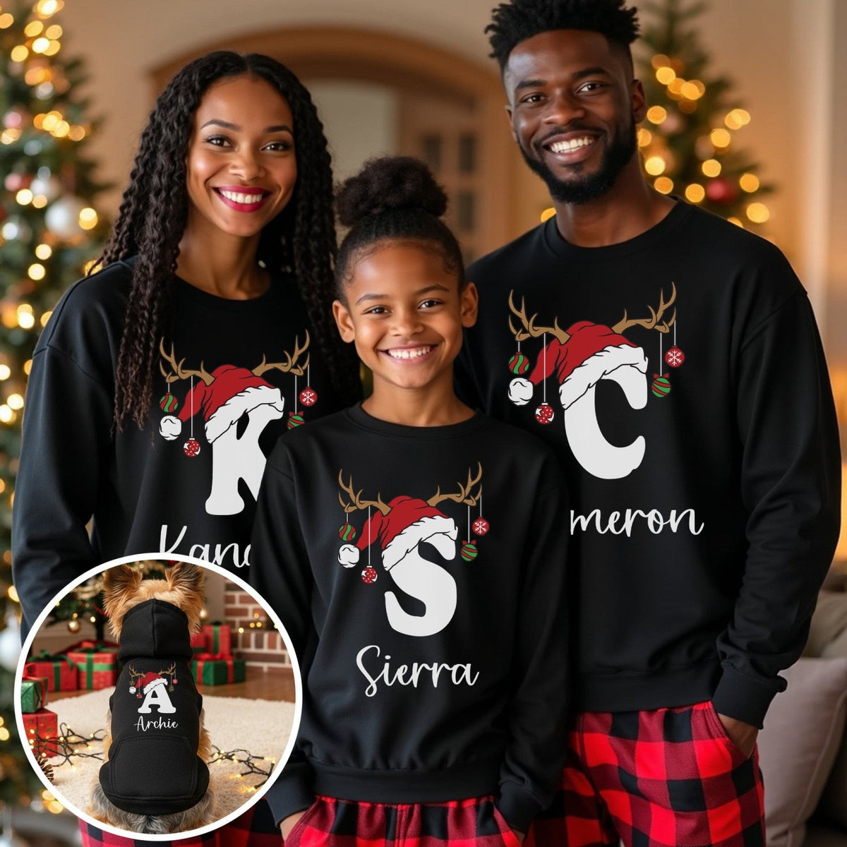 Reindeer Pajamas - Personalized Matching Family Christmas Pajama Set for Youth and Adults - Gifts Are Blue